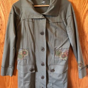 Mid-length embroidered cotton army-style ‘jacket’